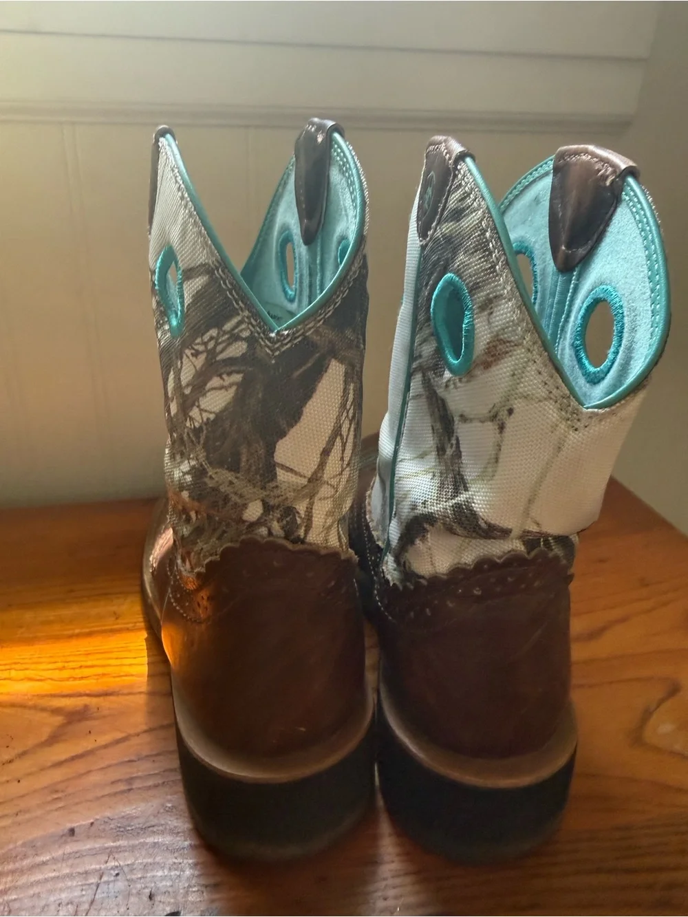 Ariat Brown and Teal Kids Western Pull-On Boots